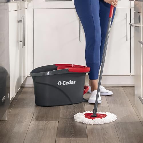 EasyWring Microfiber Spin Mop, Bucket Floor Cleaning System, Red, Gray, Standard