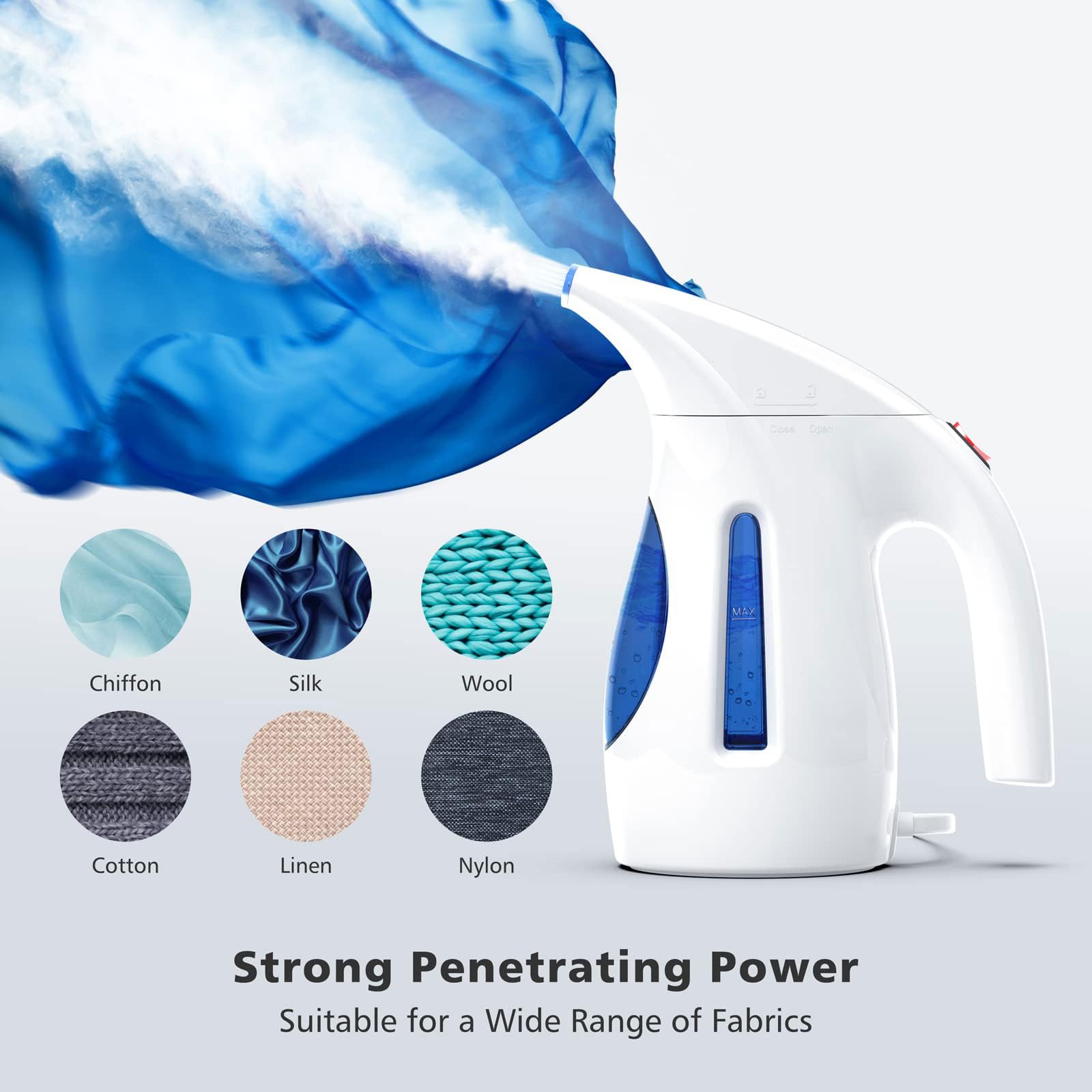 Steamer for Clothes, Portable Handheld Clothing Steamer, 240ml Big Capacity, 700W, Strong Power, Fabric Quick Wrinkle Remover with Brush for Home, Office(ONLY 120V) -Blue